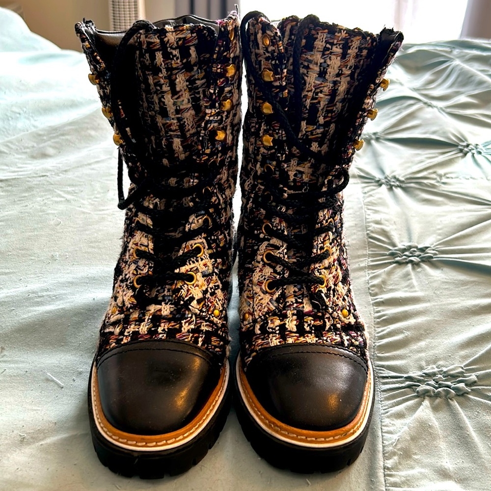 Tory Burch Tweed Combat Boots